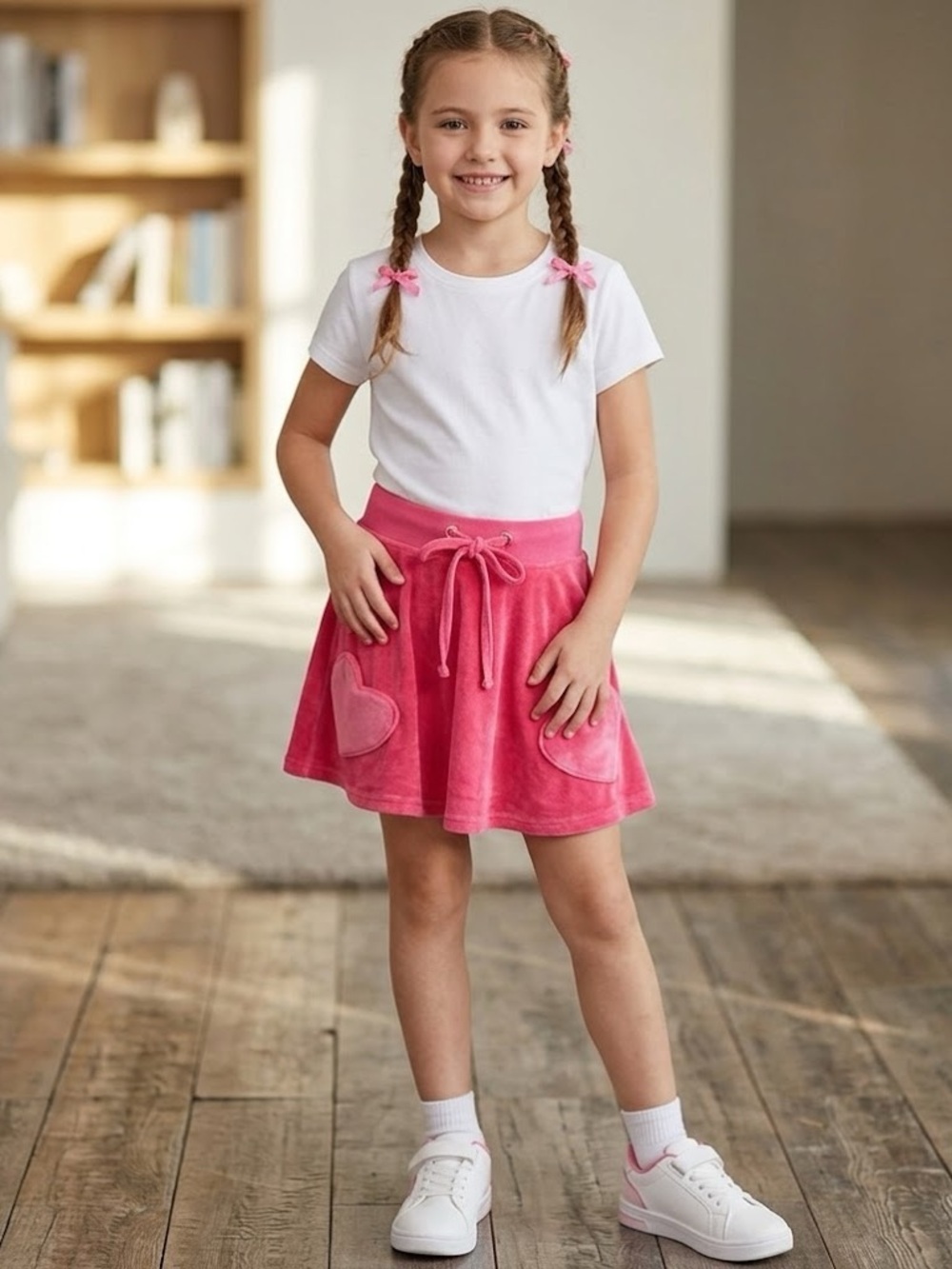 Made By Molly Velvet Heart Pocket SKORT in Vibrant Pink size 8